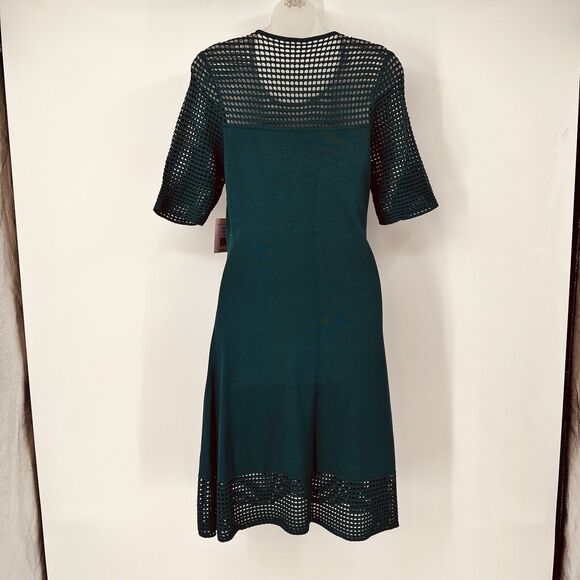 NWT Nanette Lepore M Teal Blue Green Perforated Sweater Dress Demure Holiday - Picture 6 of 16